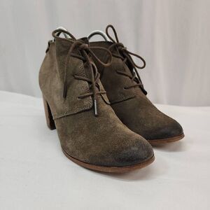 Toms Size 9 Lunata Tarmac Gray Suede Lace-Up Distressed High Heel Boots shoes Wo